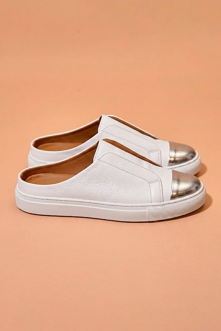 White Leather Mules by Dmodot at Pernia's Pop Up Shop