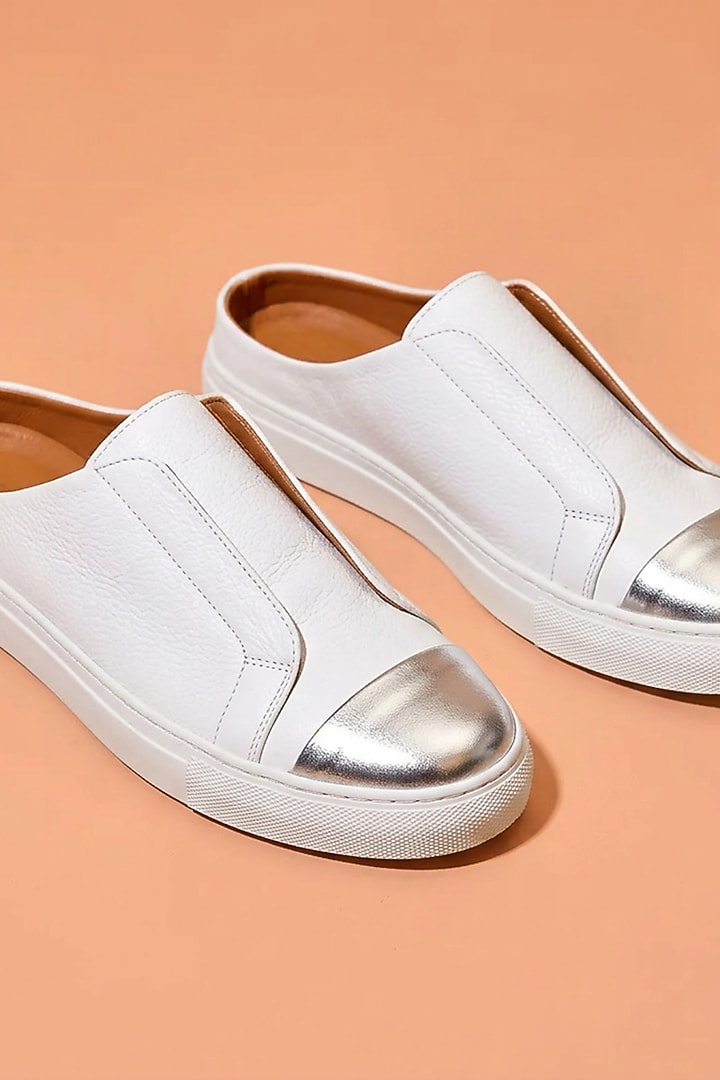 White Leather Mules by Dmodot at Pernia's Pop Up Shop