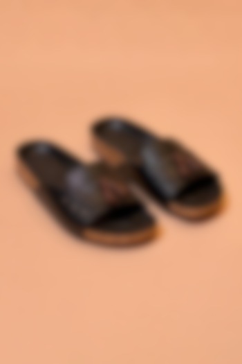 Black Leather Sliders by Dmodot at Pernia's Pop Up Shop
