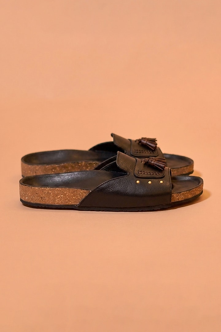 Black Leather Sliders by Dmodot at Pernia's Pop Up Shop