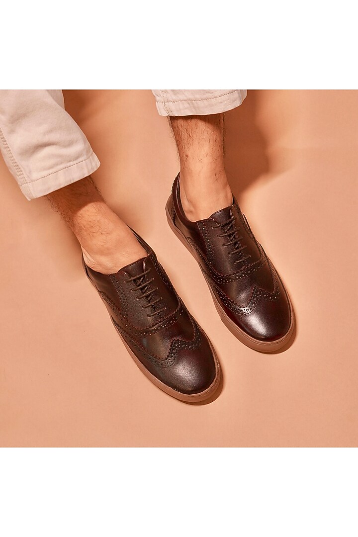 Brown Full Grain Leather Sneakers by Dmodot at Pernia's Pop Up Shop