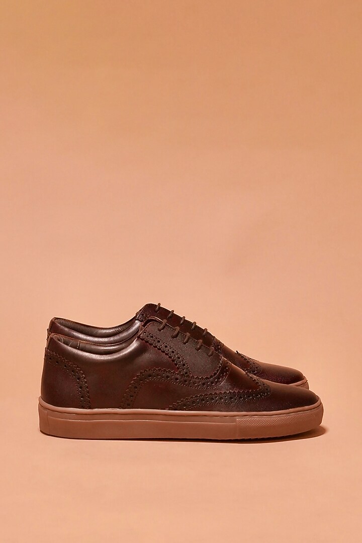 Brown Full Grain Leather Sneakers by Dmodot at Pernia's Pop Up Shop