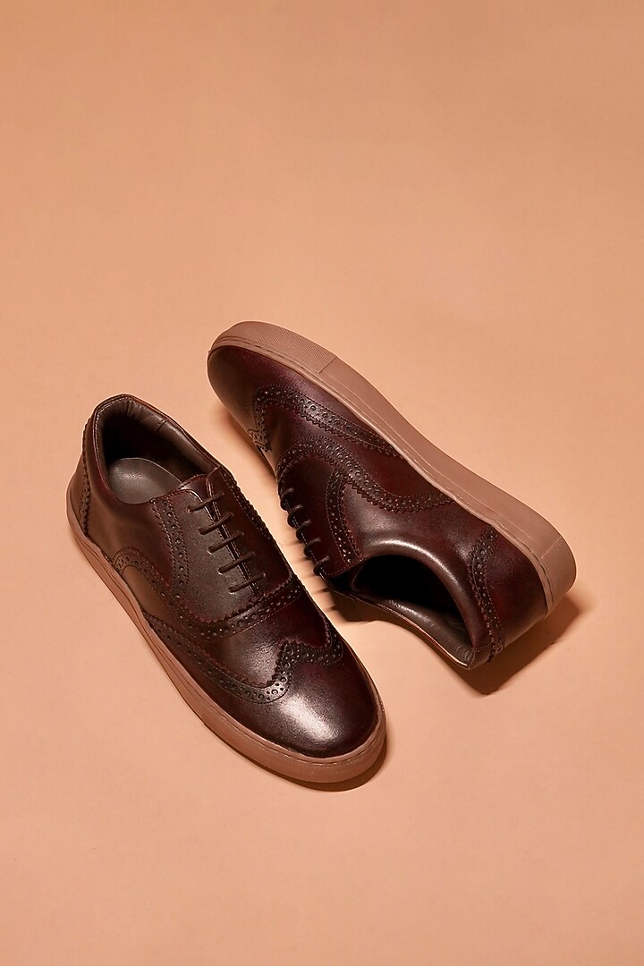 Brown Full Grain Leather Sneakers by Dmodot at Pernia's Pop Up Shop