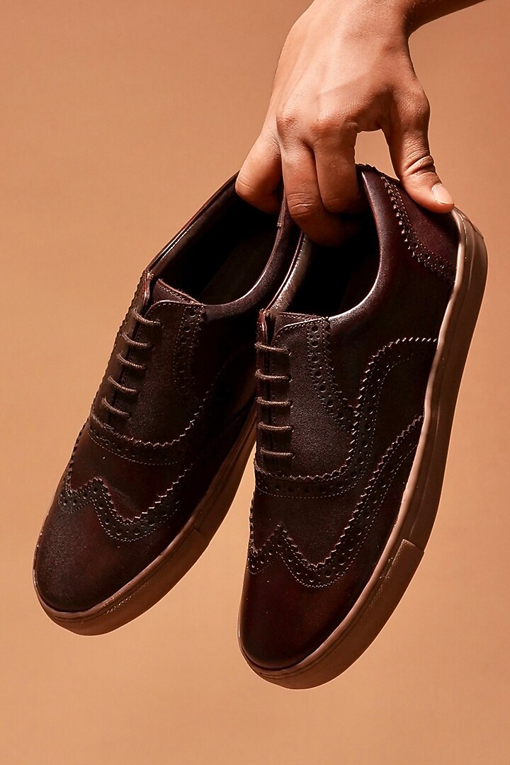 Brown Full Grain Leather Sneakers by Dmodot at Pernia's Pop Up Shop