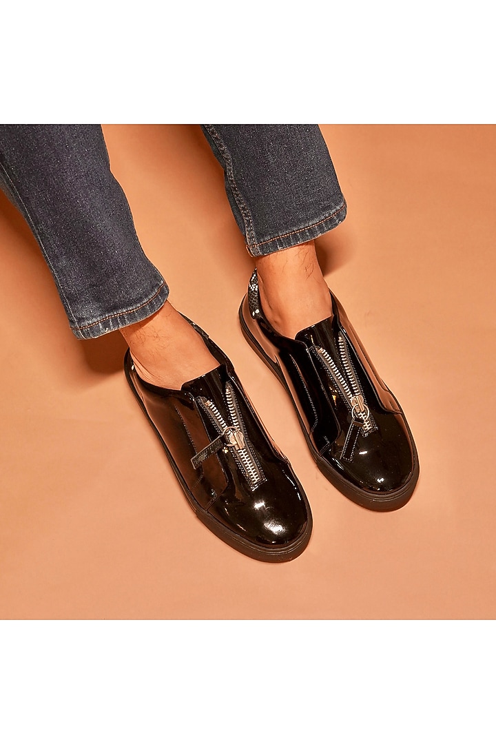 Black Patent Leather Sneakers by Dmodot at Pernia's Pop Up Shop