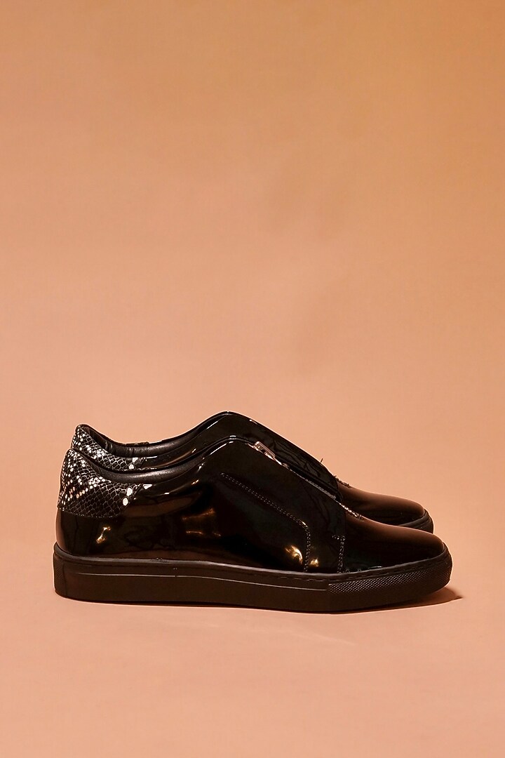 Black Patent Leather Sneakers by Dmodot at Pernia's Pop Up Shop