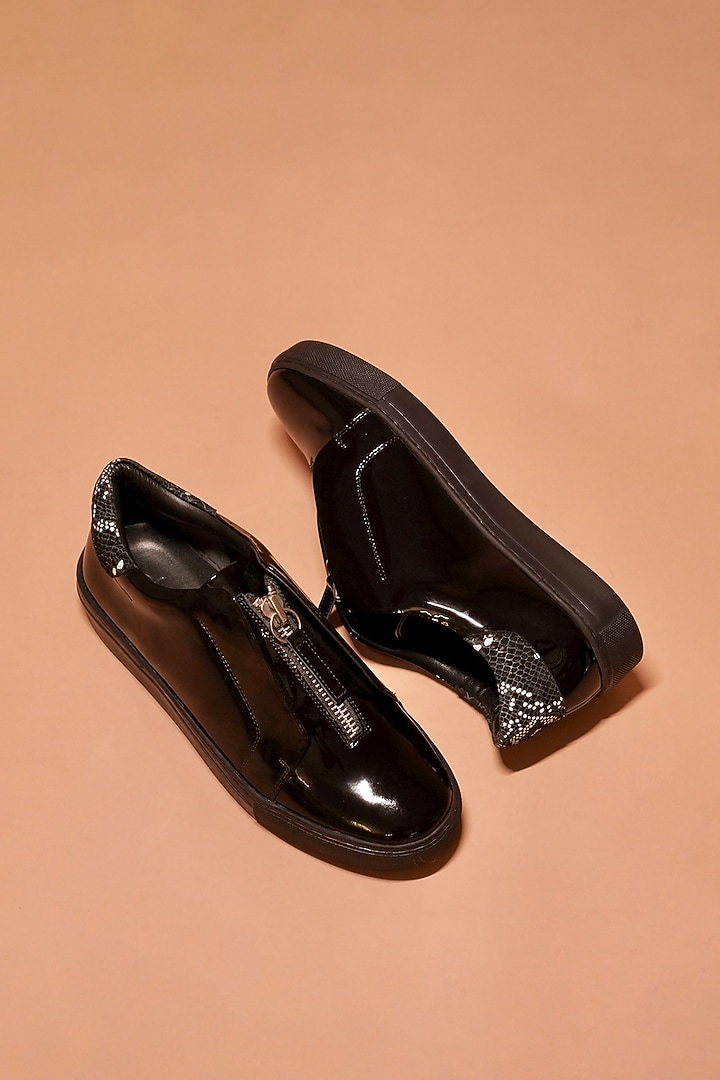 Black Patent Leather Sneakers by Dmodot at Pernia's Pop Up Shop