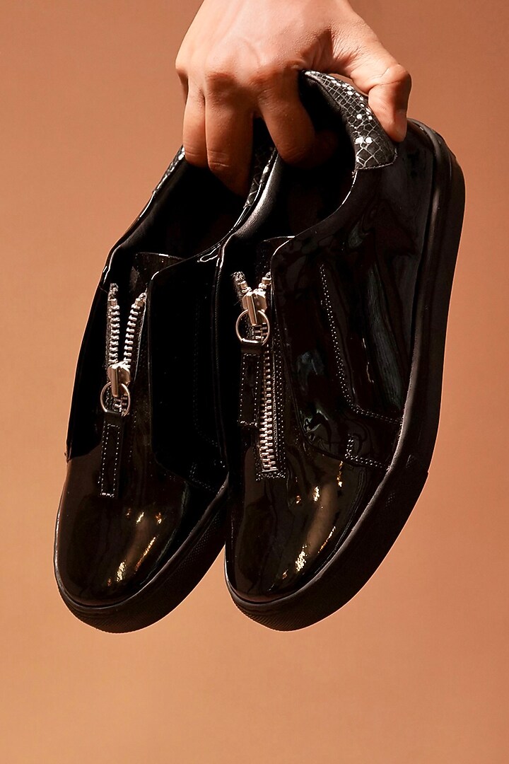 Black Patent Leather Sneakers by Dmodot at Pernia's Pop Up Shop