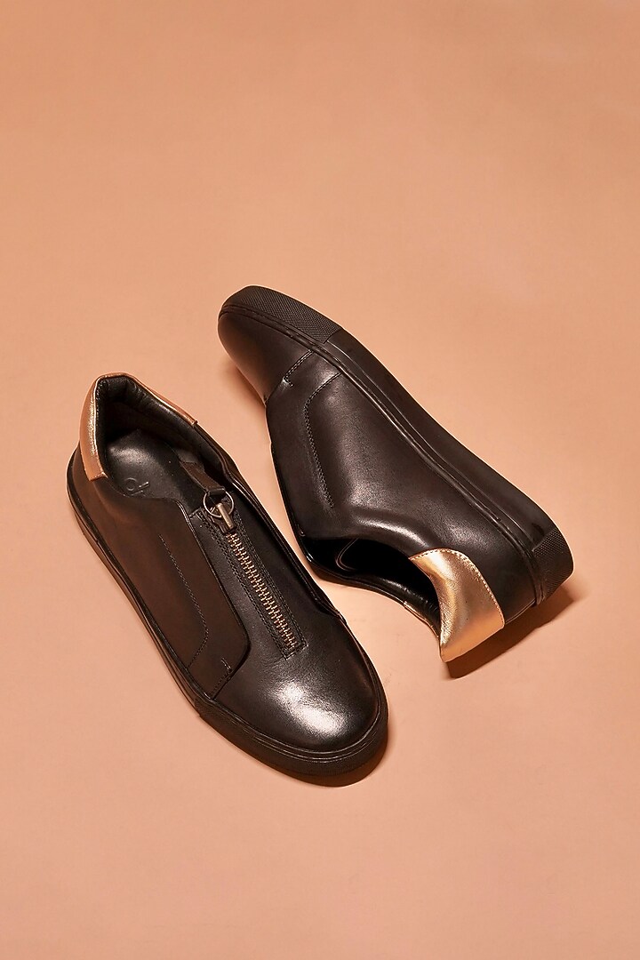Black Full Grain Leather Sneakers by Dmodot at Pernia's Pop Up Shop