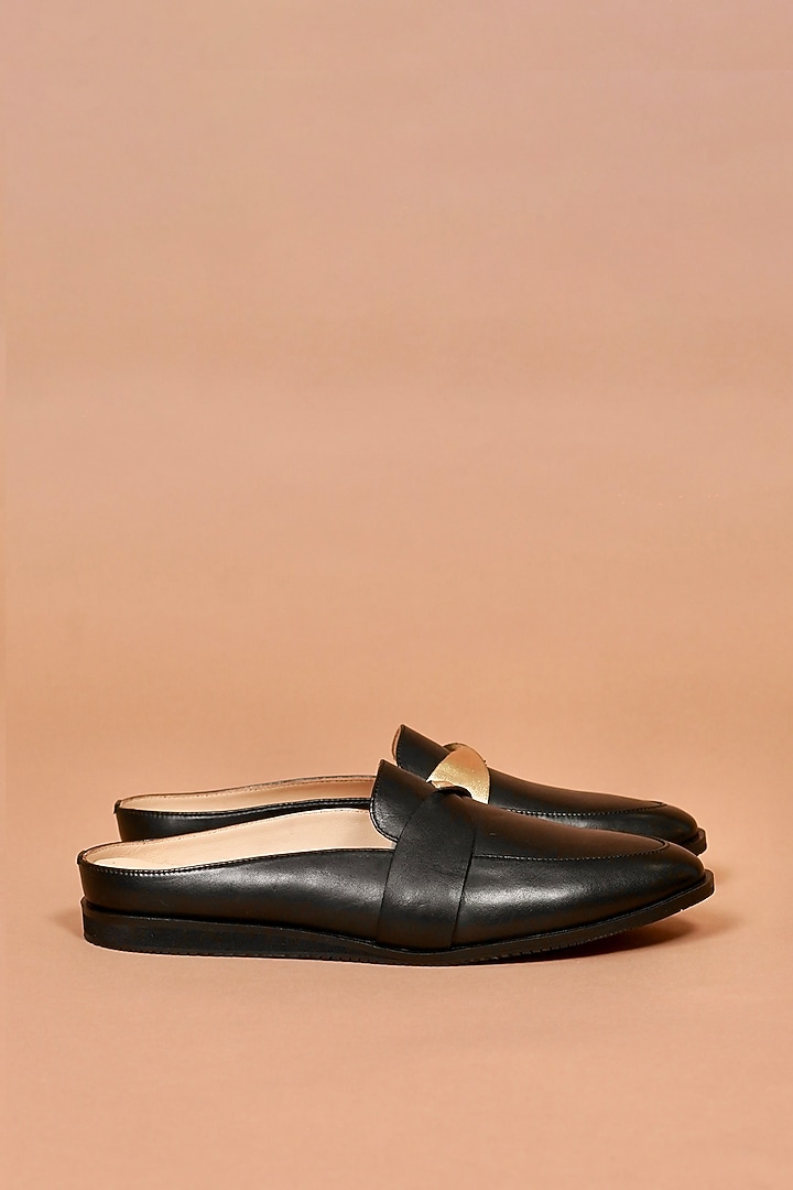 Black Leather Mules by Dmodot at Pernia's Pop Up Shop