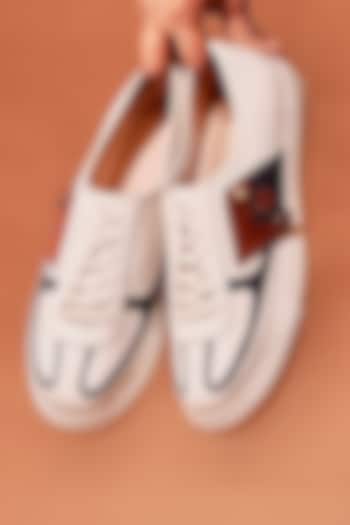White & Navy Grain Leather Sneakers by Dmodot at Pernia's Pop Up Shop