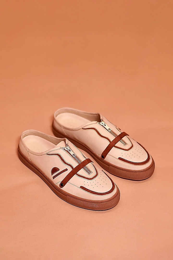 Mocha-Colored Grain Leather Mules by Dmodot at Pernia's Pop Up Shop