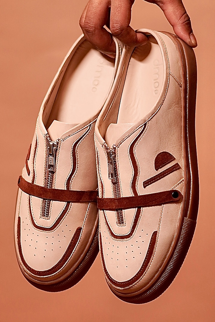 Mocha-Colored Grain Leather Mules by Dmodot at Pernia's Pop Up Shop