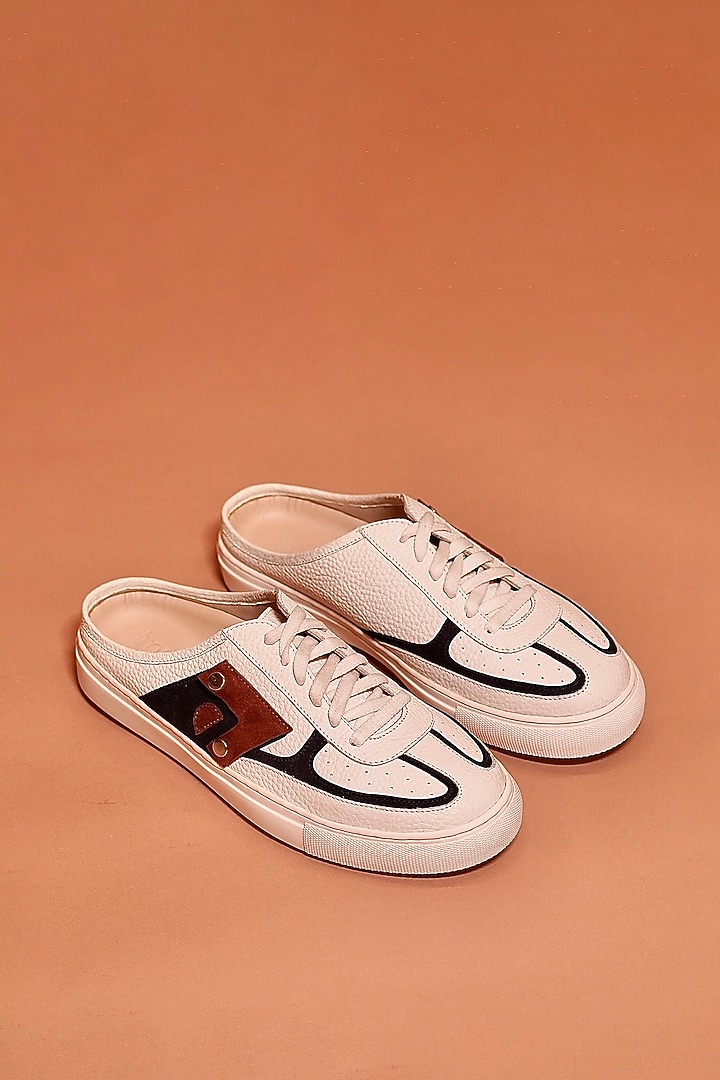 White Leather Sneaker Mules by Dmodot at Pernia's Pop Up Shop