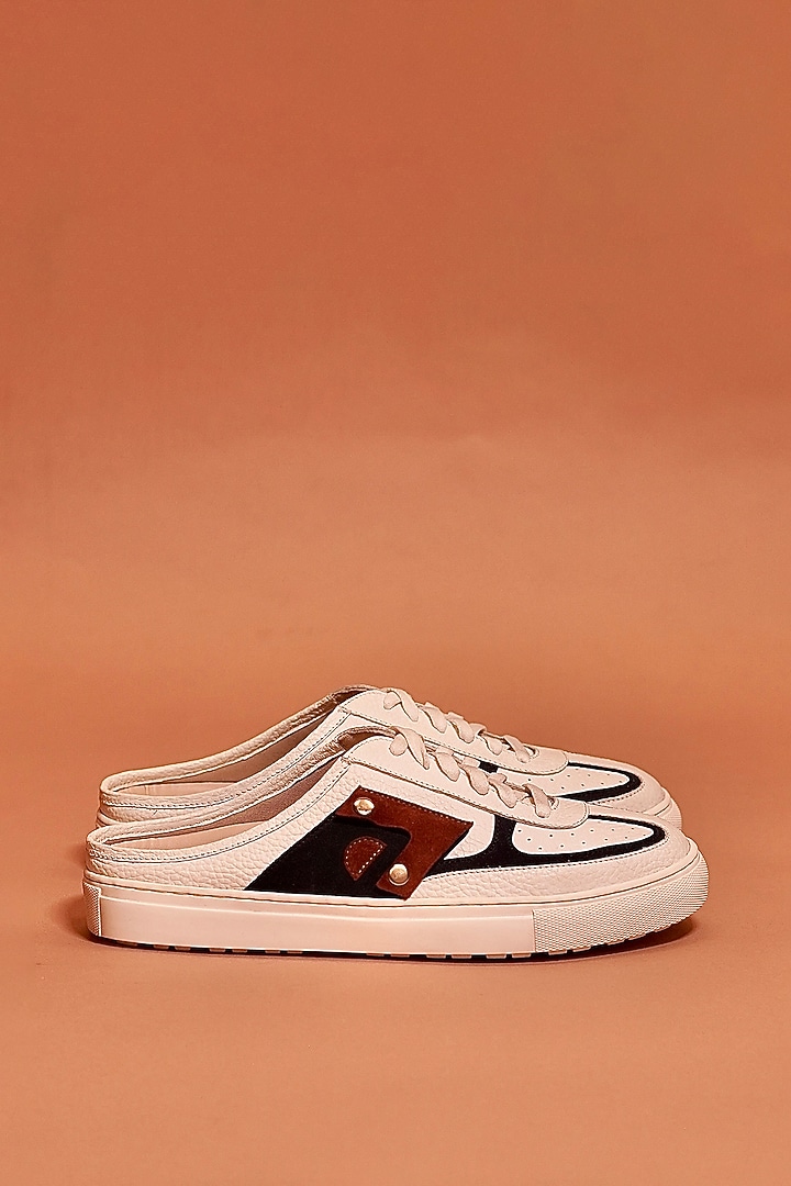 White Leather Sneaker Mules by Dmodot at Pernia's Pop Up Shop