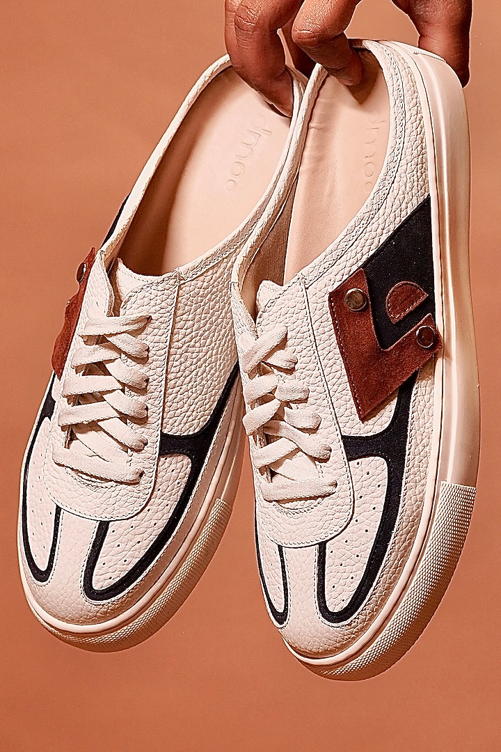 White Leather Sneaker Mules by Dmodot at Pernia's Pop Up Shop