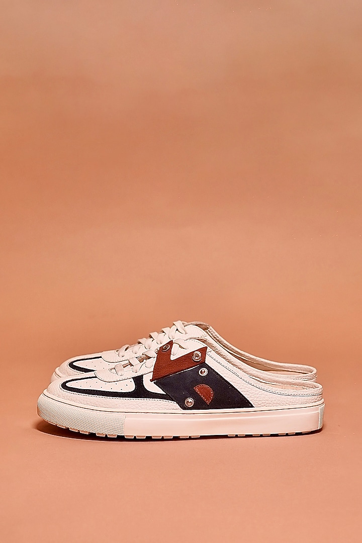 White Leather Sneaker Mules by Dmodot at Pernia's Pop Up Shop