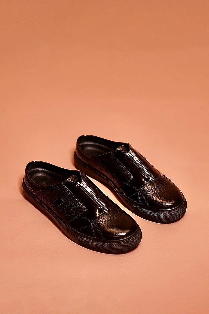 Black Leather Mules by Dmodot at Pernia's Pop Up Shop
