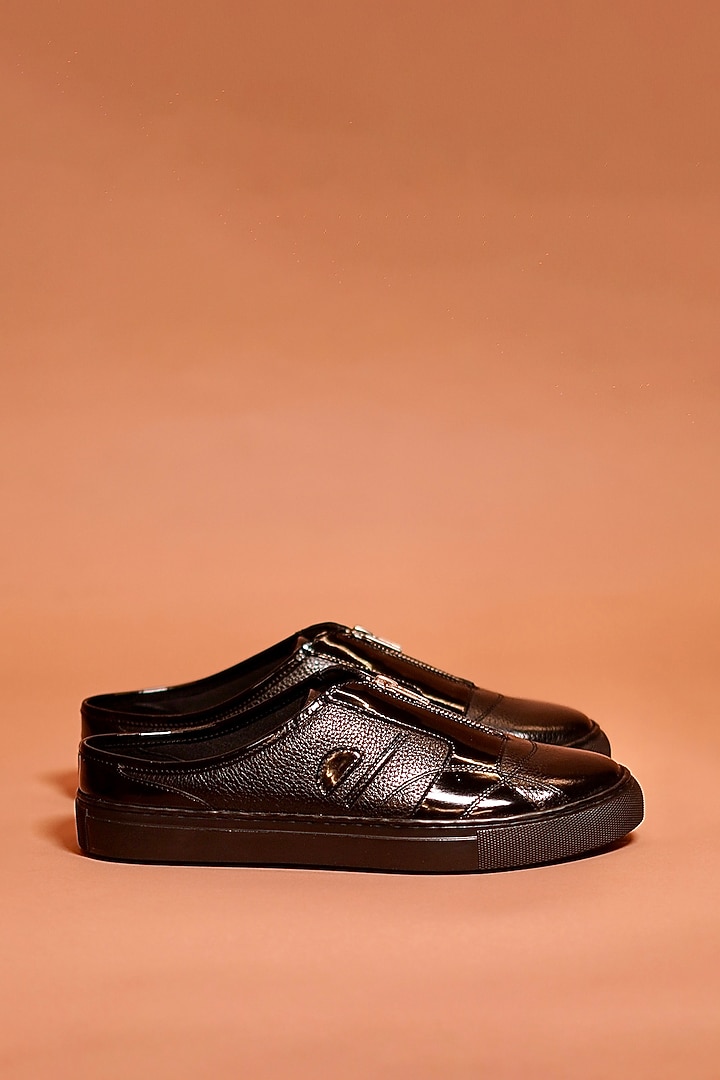Black Leather Mules by Dmodot at Pernia's Pop Up Shop