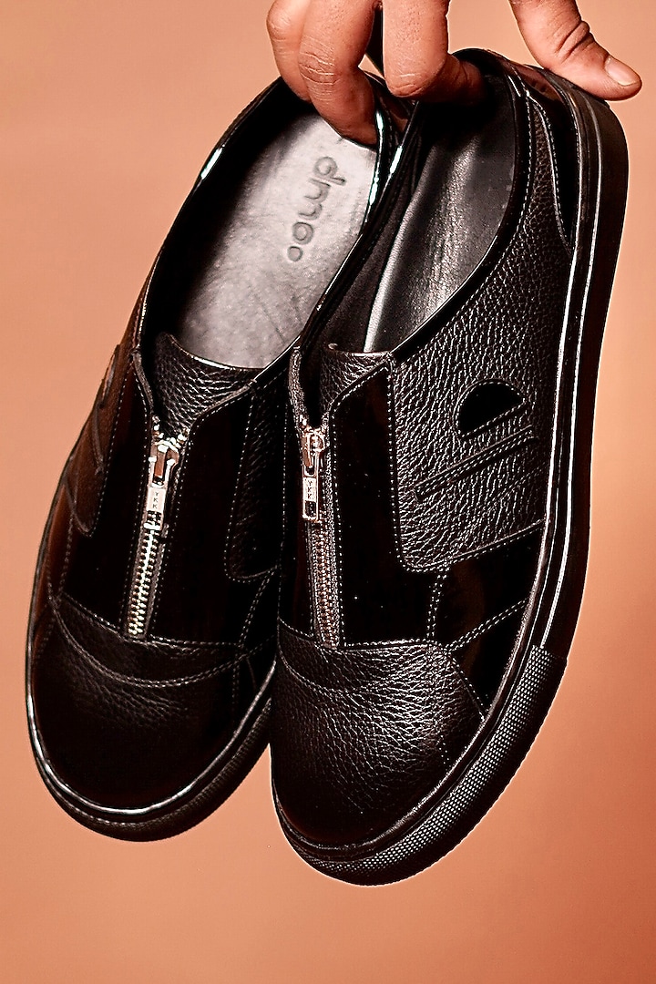 Black Leather Mules by Dmodot at Pernia's Pop Up Shop