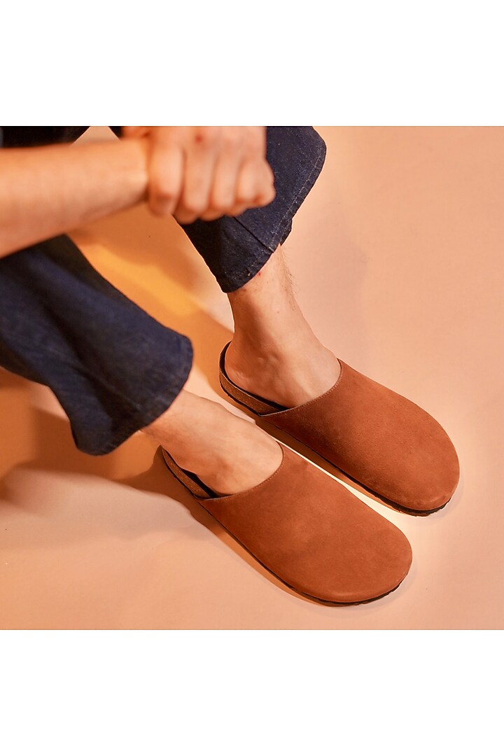 Tan Suede Mules by Dmodot at Pernia's Pop Up Shop
