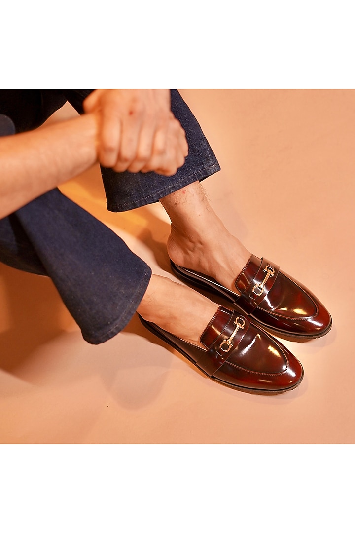 Burgundy Leather Mules by Dmodot at Pernia's Pop Up Shop