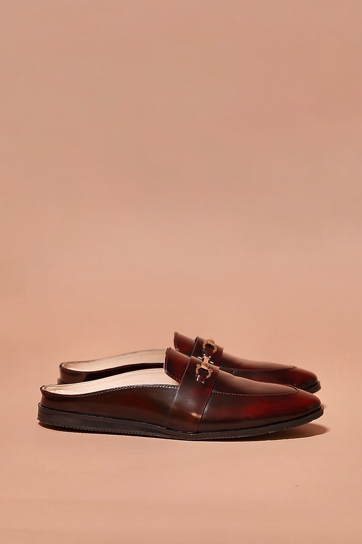 Burgundy Leather Mules by Dmodot at Pernia's Pop Up Shop