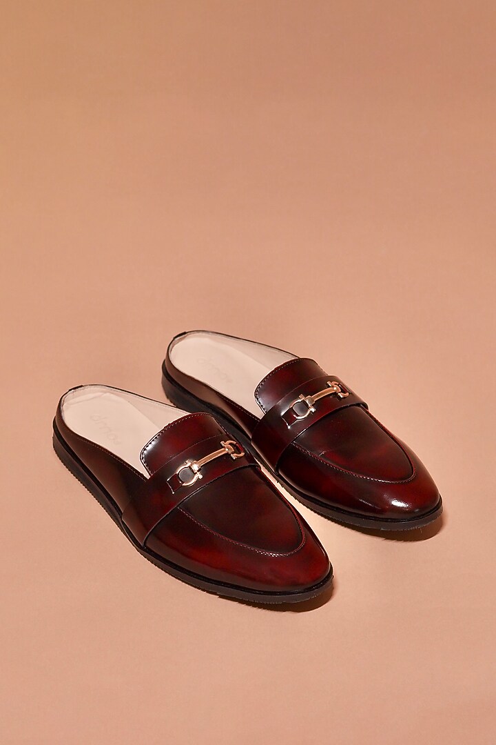 Burgundy Leather Mules by Dmodot at Pernia's Pop Up Shop