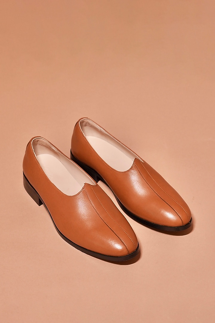 Tan Leather Mojaris by Dmodot at Pernia's Pop Up Shop