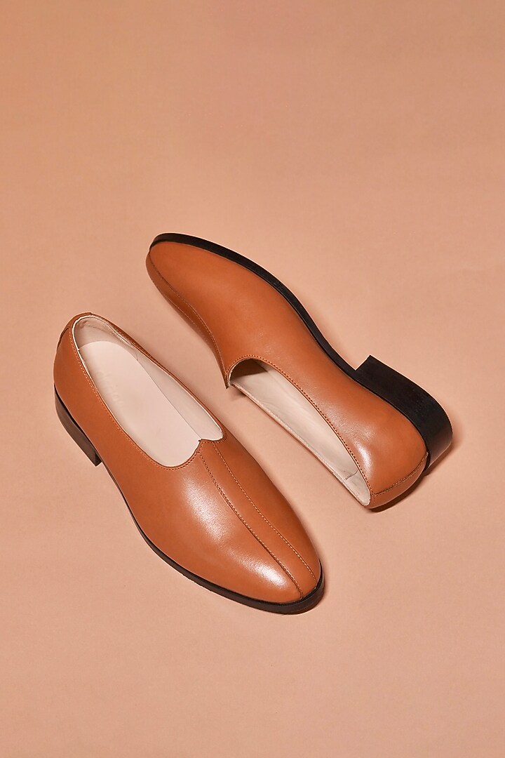 Tan Leather Mojaris by Dmodot at Pernia's Pop Up Shop
