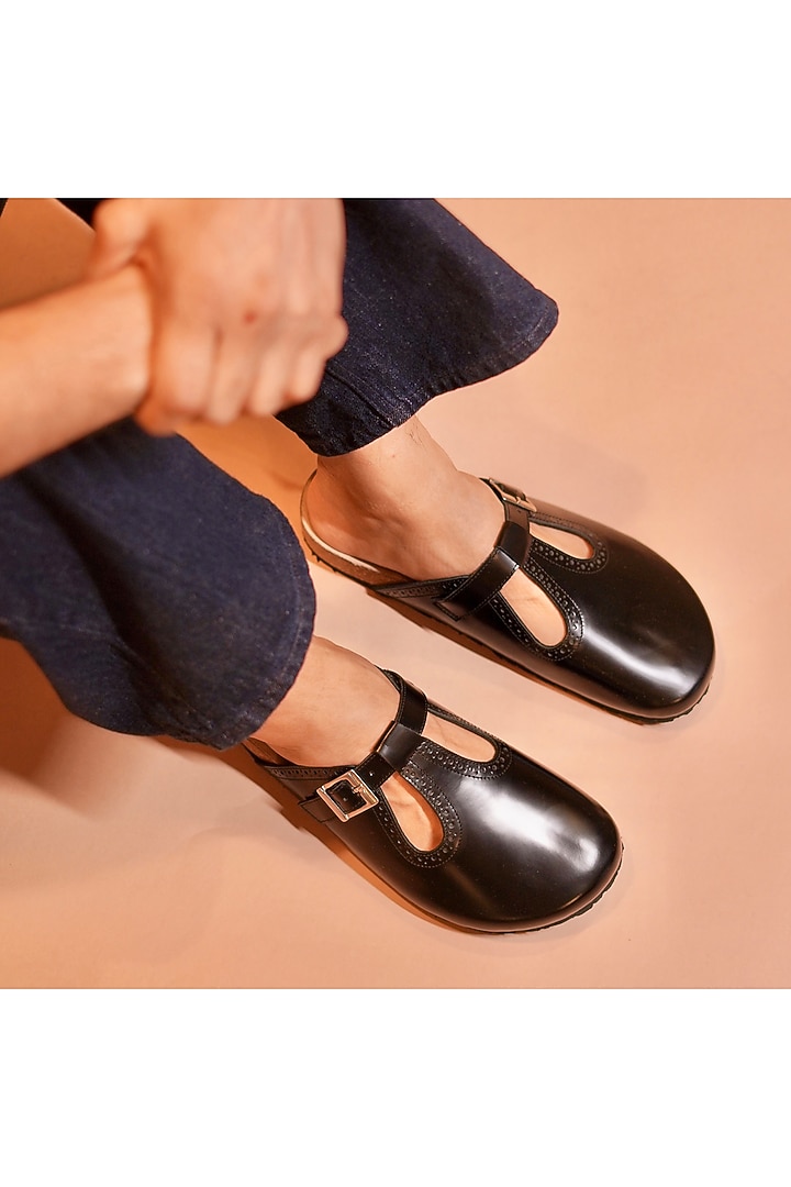 Black Leather Mules by Dmodot at Pernia's Pop Up Shop