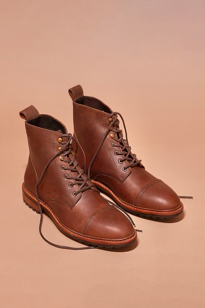 Dual-Tone Brown Leather Boots by Dmodot at Pernia's Pop Up Shop