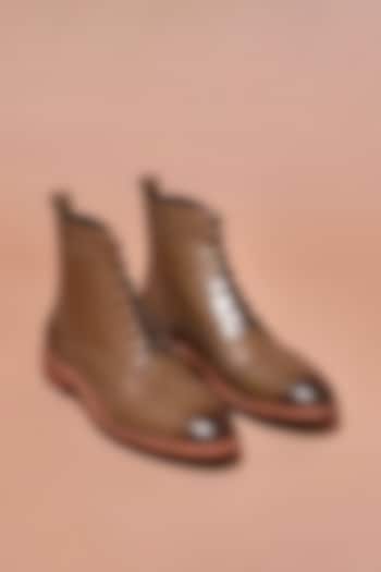 Dual-Tone Olive Green Leather Boots by Dmodot at Pernia's Pop Up Shop