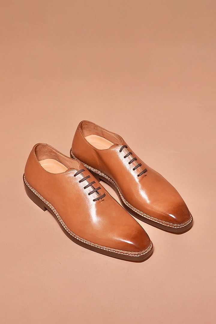 Tan Leather Oxford Shoes by Dmodot at Pernia's Pop Up Shop