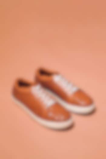 Tan Leather Handwoven Sneakers by Dmodot at Pernia's Pop Up Shop