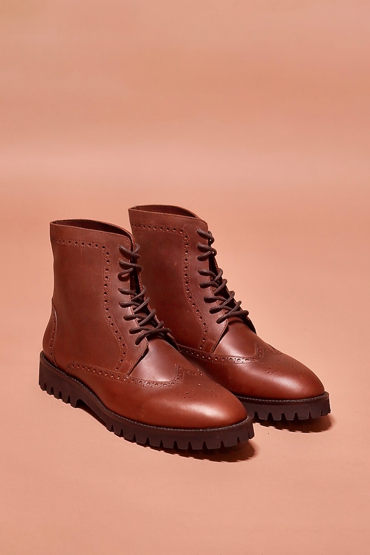 Dark Brown Grain Leather Boots by Dmodot at Pernia's Pop Up Shop