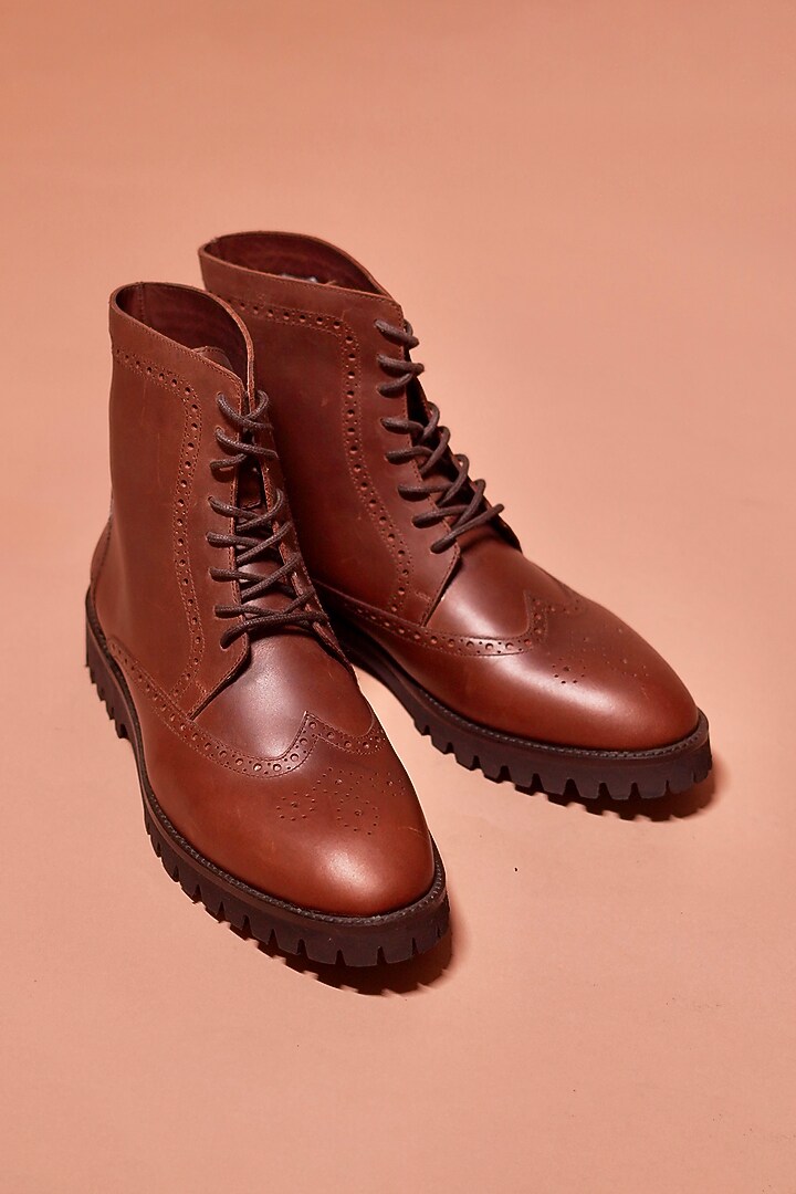 Dark Brown Grain Leather Boots by Dmodot at Pernia's Pop Up Shop