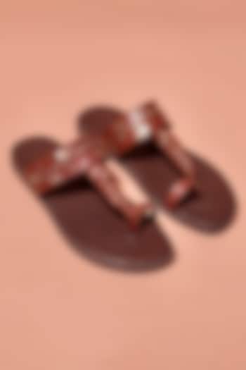 Brown Leather Kolhapuri Flats by Dmodot at Pernia's Pop Up Shop