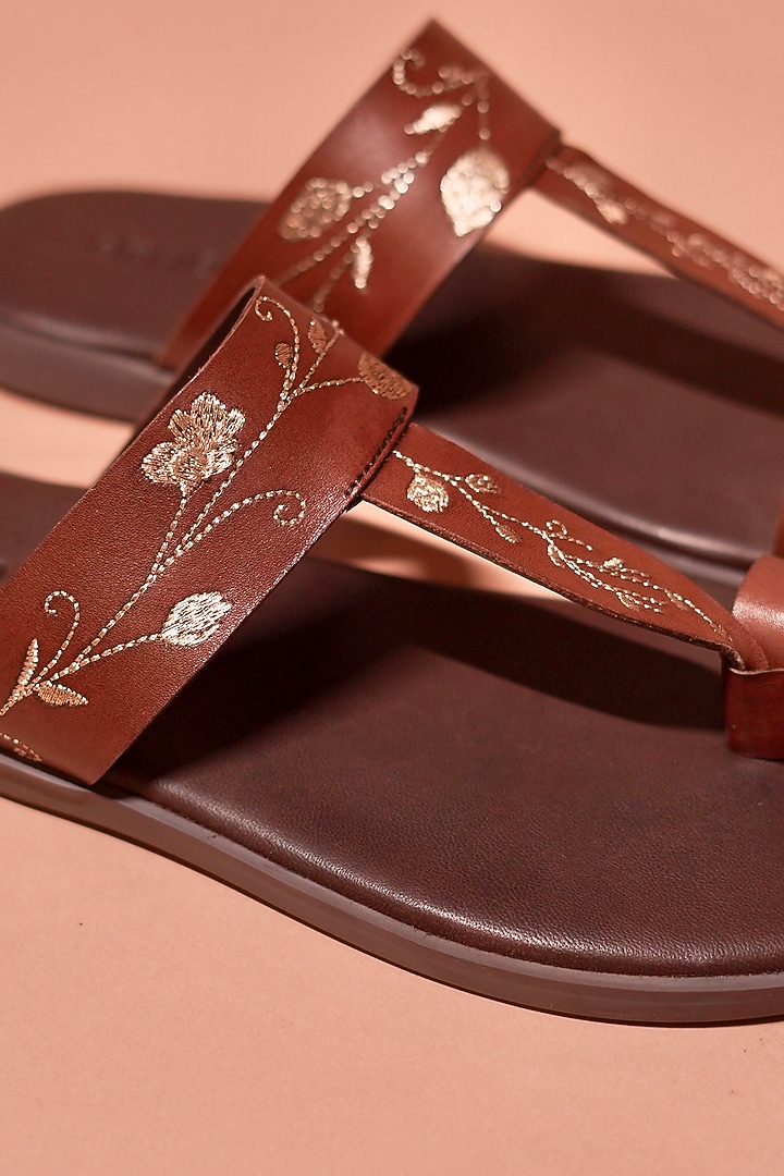 Brown Leather Kolhapuri Flats by Dmodot at Pernia's Pop Up Shop