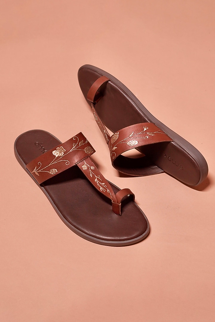 Brown Leather Kolhapuri Flats by Dmodot at Pernia's Pop Up Shop