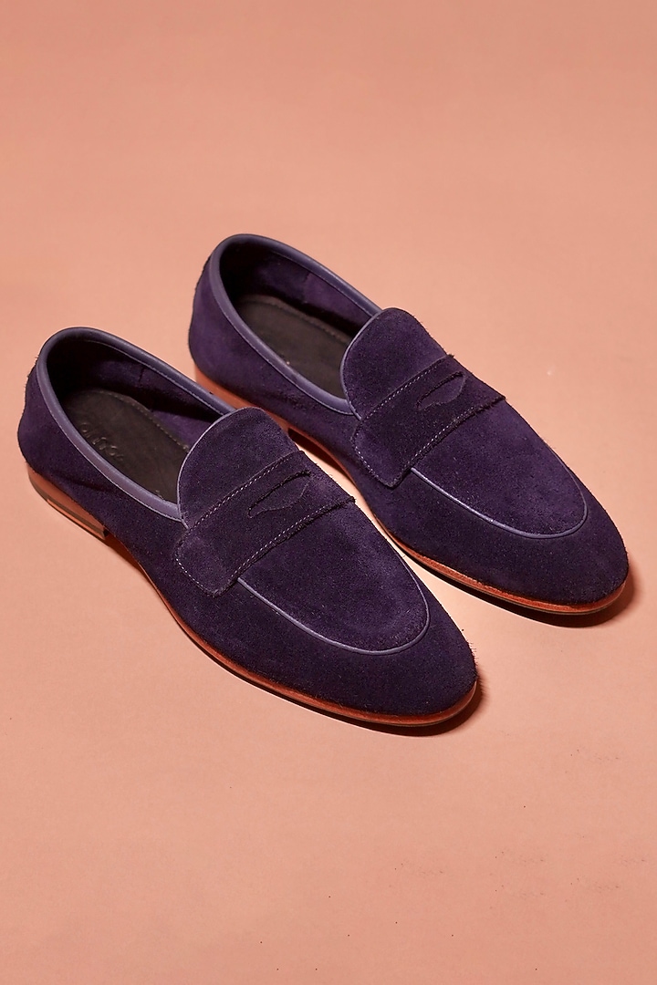 Dark Navy Blue Suede Loafers by Dmodot at Pernia's Pop Up Shop