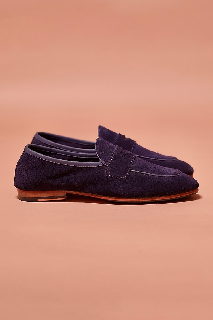 Dark Navy Blue Suede Loafers by Dmodot at Pernia's Pop Up Shop