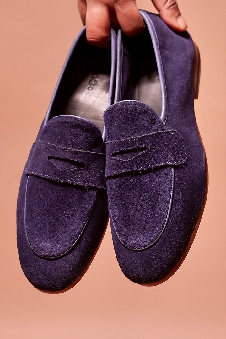 Dark Navy Blue Suede Loafers by Dmodot at Pernia's Pop Up Shop