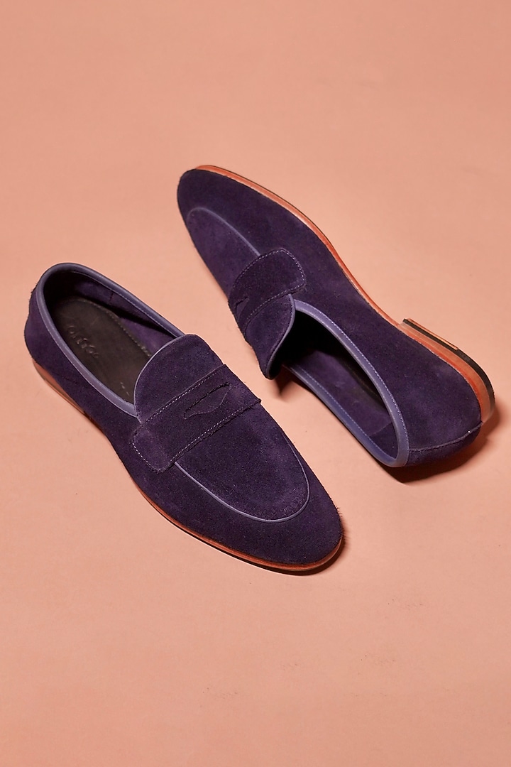 Dark Navy Blue Suede Loafers by Dmodot at Pernia's Pop Up Shop