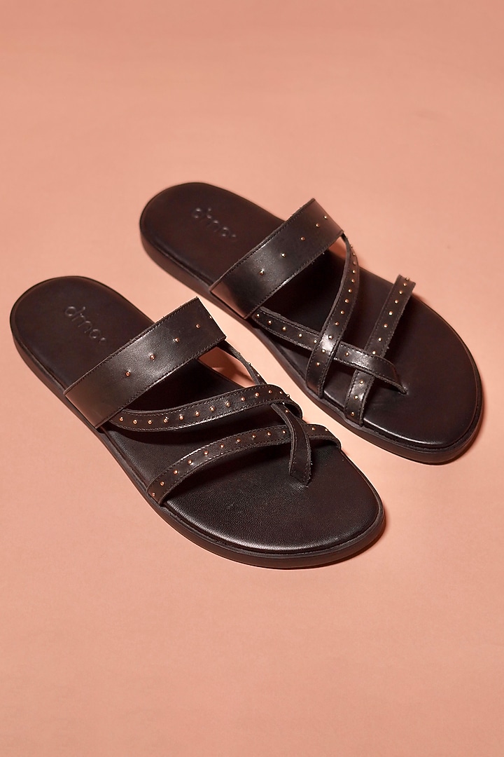 Black Grain Leather Flats by Dmodot at Pernia's Pop Up Shop