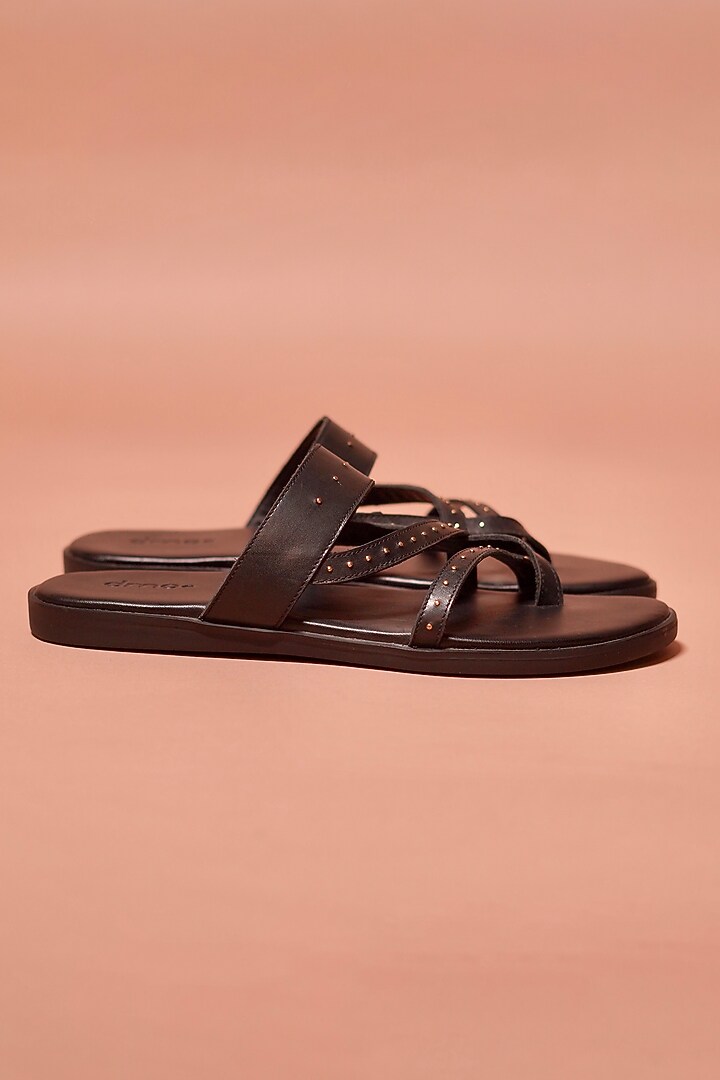 Black Grain Leather Flats by Dmodot at Pernia's Pop Up Shop