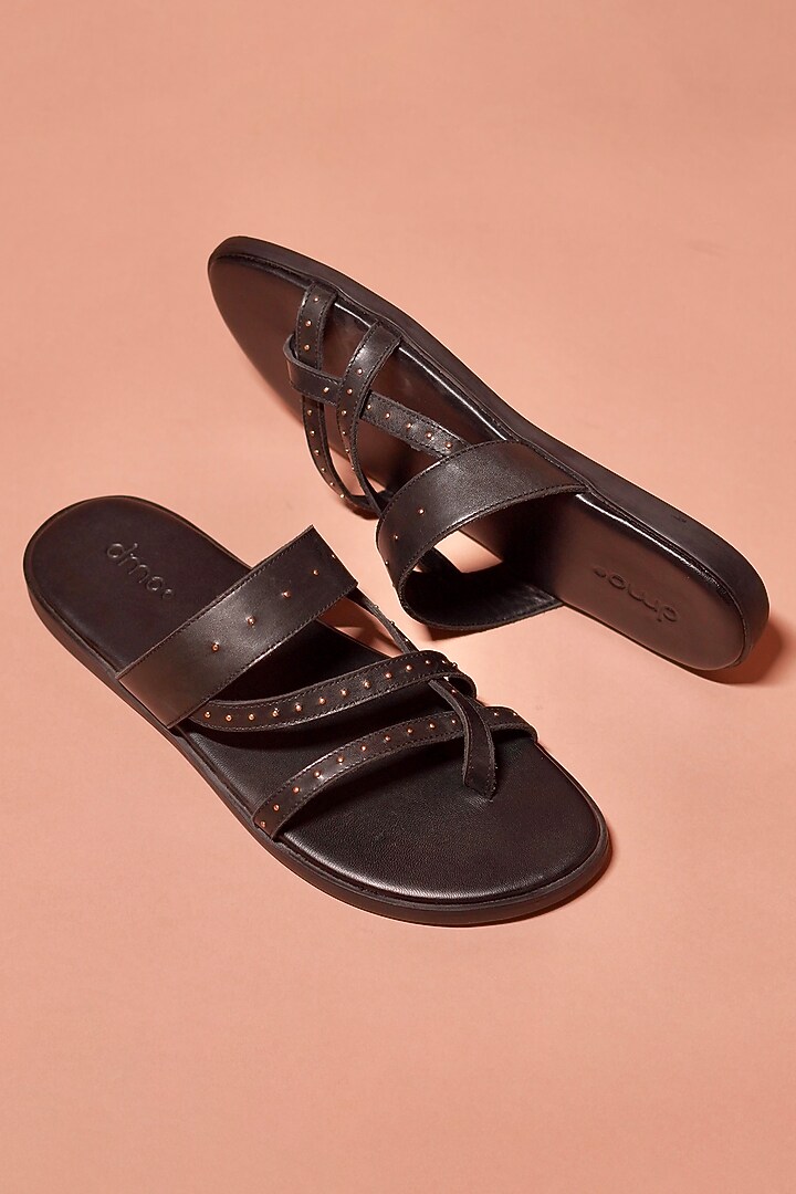 Black Grain Leather Flats by Dmodot at Pernia's Pop Up Shop