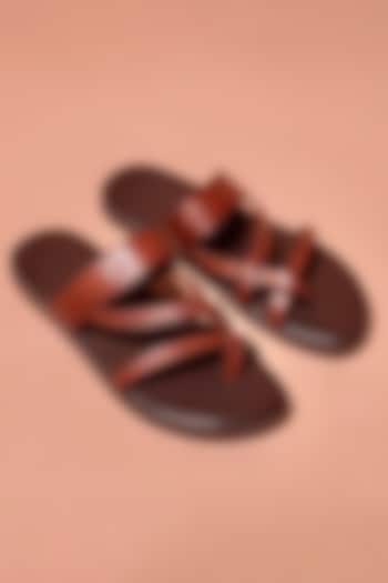 Brown Grain Leather Flats by Dmodot at Pernia's Pop Up Shop