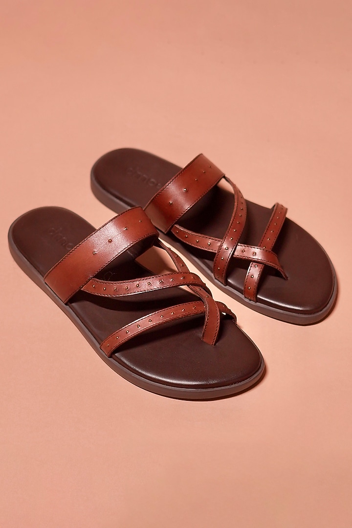 Brown Grain Leather Flats by Dmodot at Pernia's Pop Up Shop