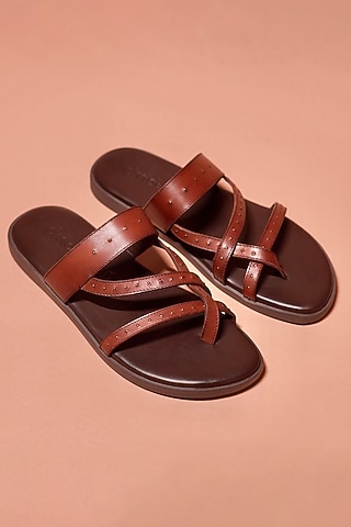 Brown Grain Leather Flats by Dmodot